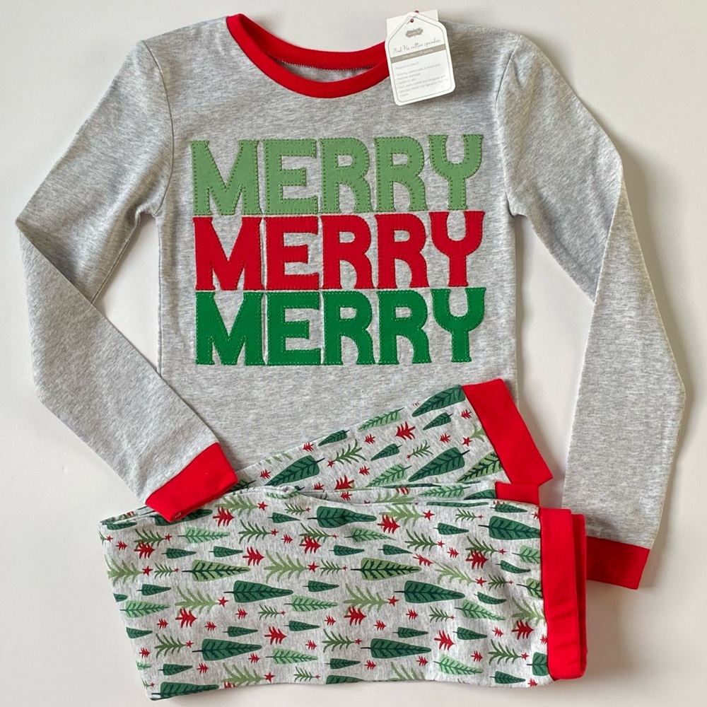 Christmas Pajamas Size 12 Youth NWT New Merry Trees Long Johns Boys Girls PJ’s